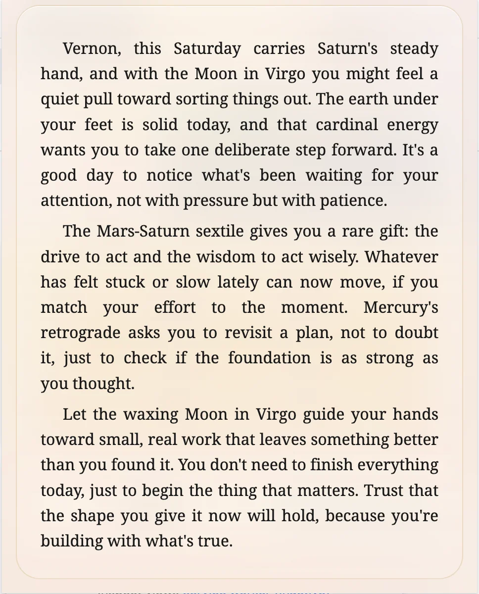 Today's personal horoscope in the Tariela popup: three paragraphs for the day